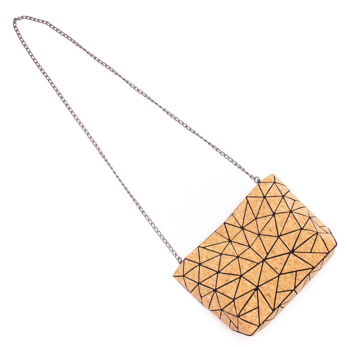 Natural Cork Stylish Geometric Chain Crossbody Cork Bag, Cork fabric, Zipper
