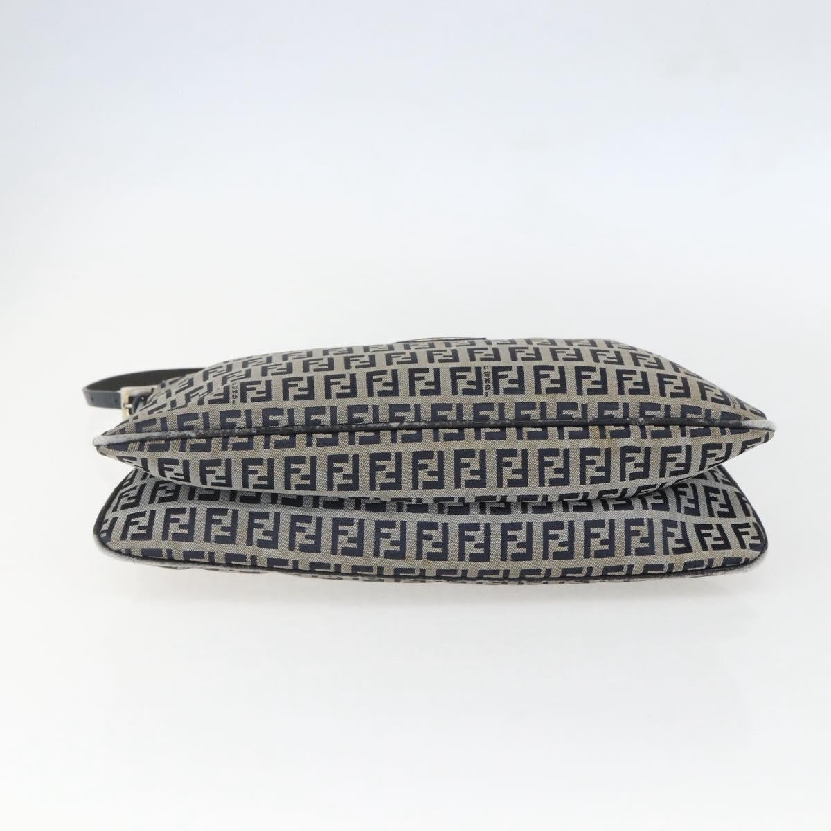FENDI Zucchino Canvas Shoulder Bag Navy Silver Auth 159737