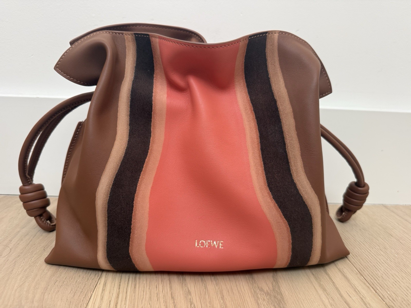 NEW Loewe Medium Flamenco Clutch Landscape Collection Pecan Parrot Pink Rare NWT