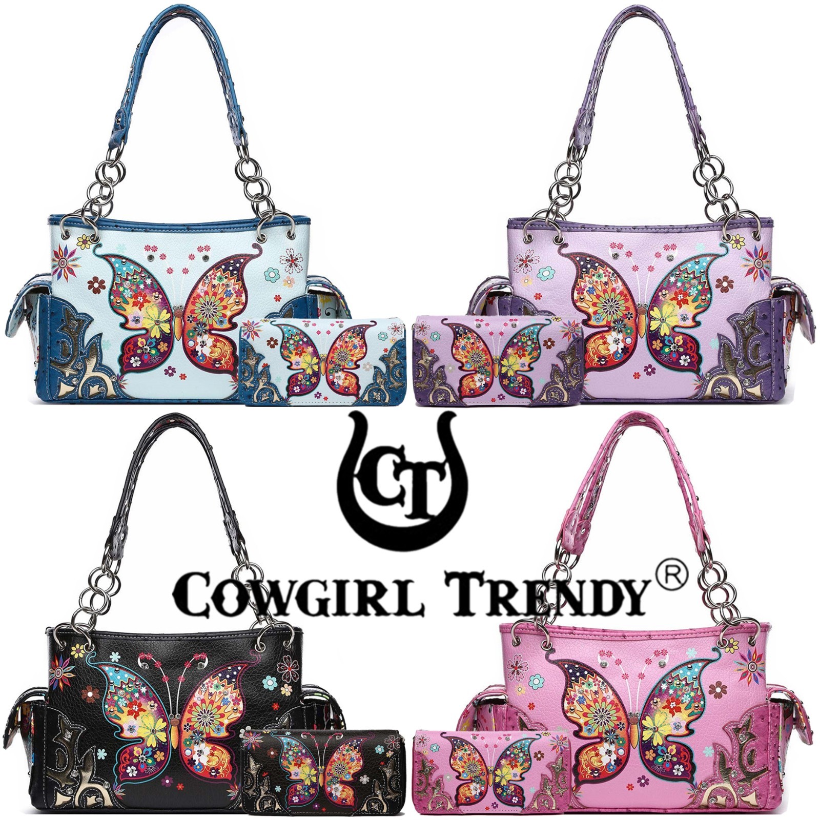 Western Style Butterfly Handbag Concealed Carry Purse Women Shoulder Bag Wallet