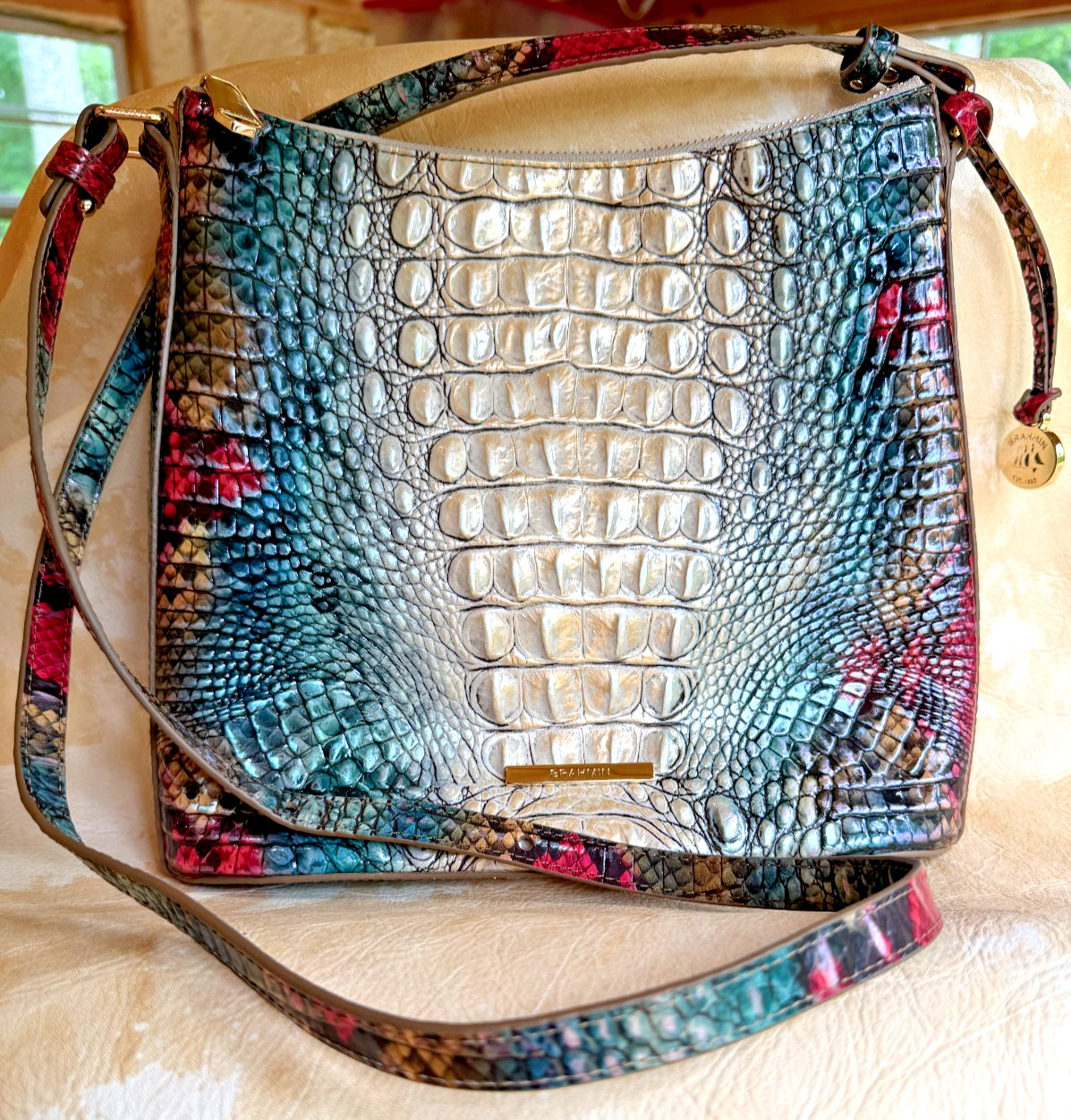 Brahmin Katie Crossbody Purse Komodo Ombré Croc Embossed Leather Gorgeous New!