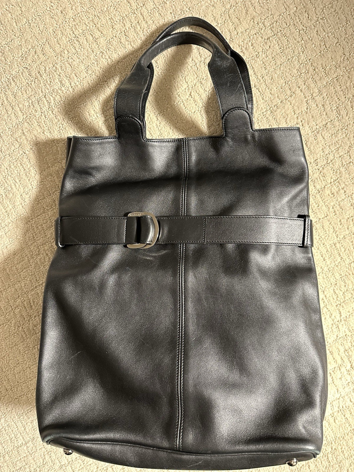 Sergio Rossi Black Tote Bag Buckle Accent Silver Hardware Bottom Studs
