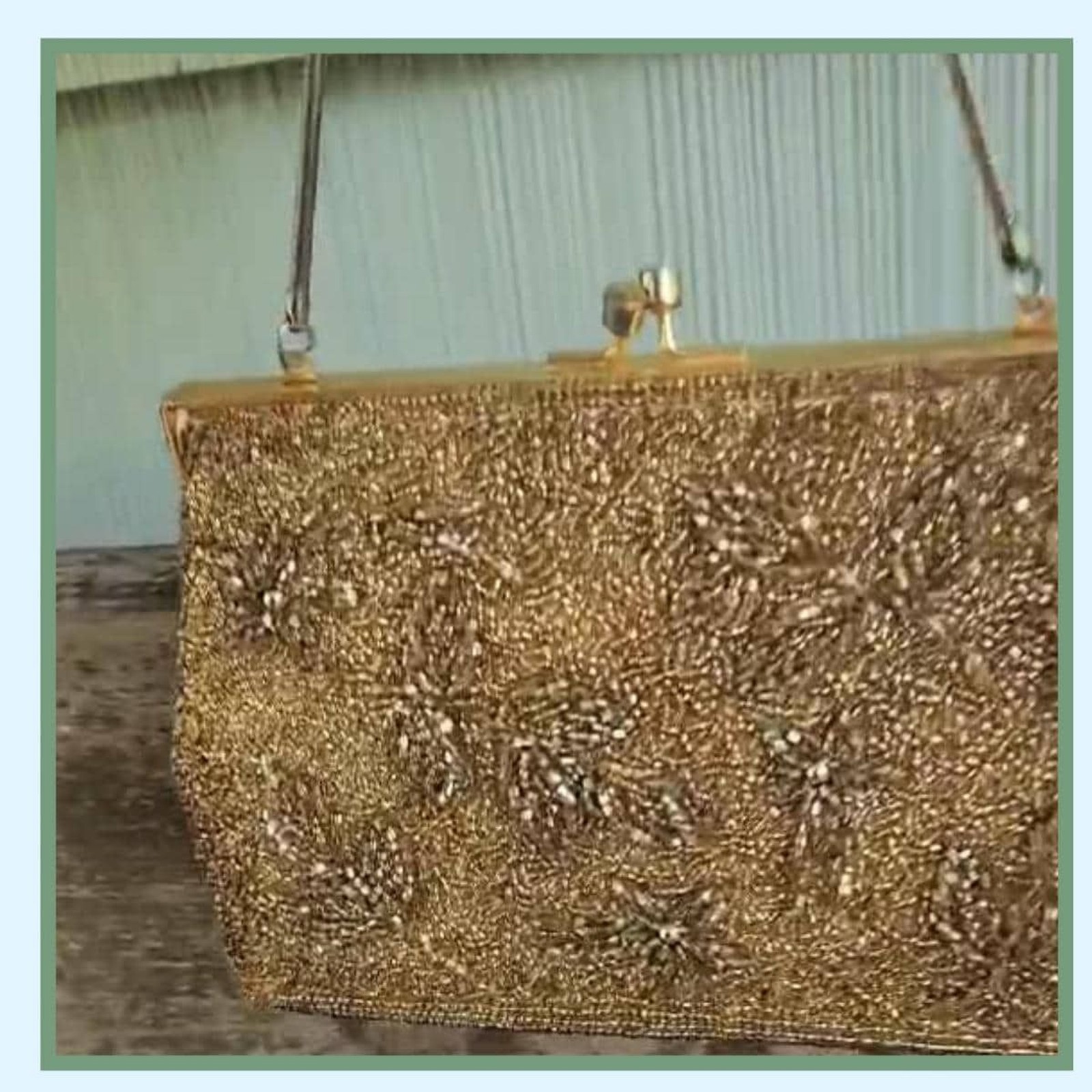 Antique Handbag, Crystal Microbead Gold Floral Kiss Clasp, 1920s Purse Clutch