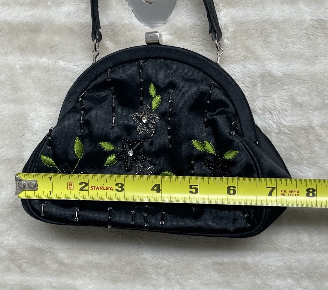 Valerie Stevens Satin Beaded Evening Purse Crossbody/Shoulder bag w/Mirror Small