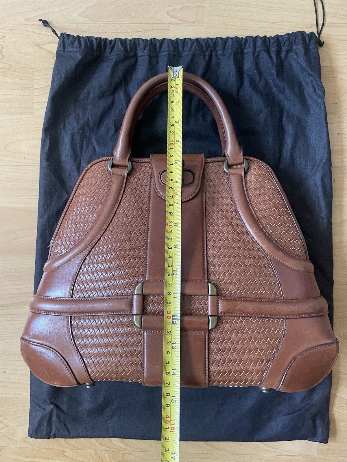 Authentic Alexander McQueen Novak Woven Leather Bag Caramel Cognac Toffee 16”