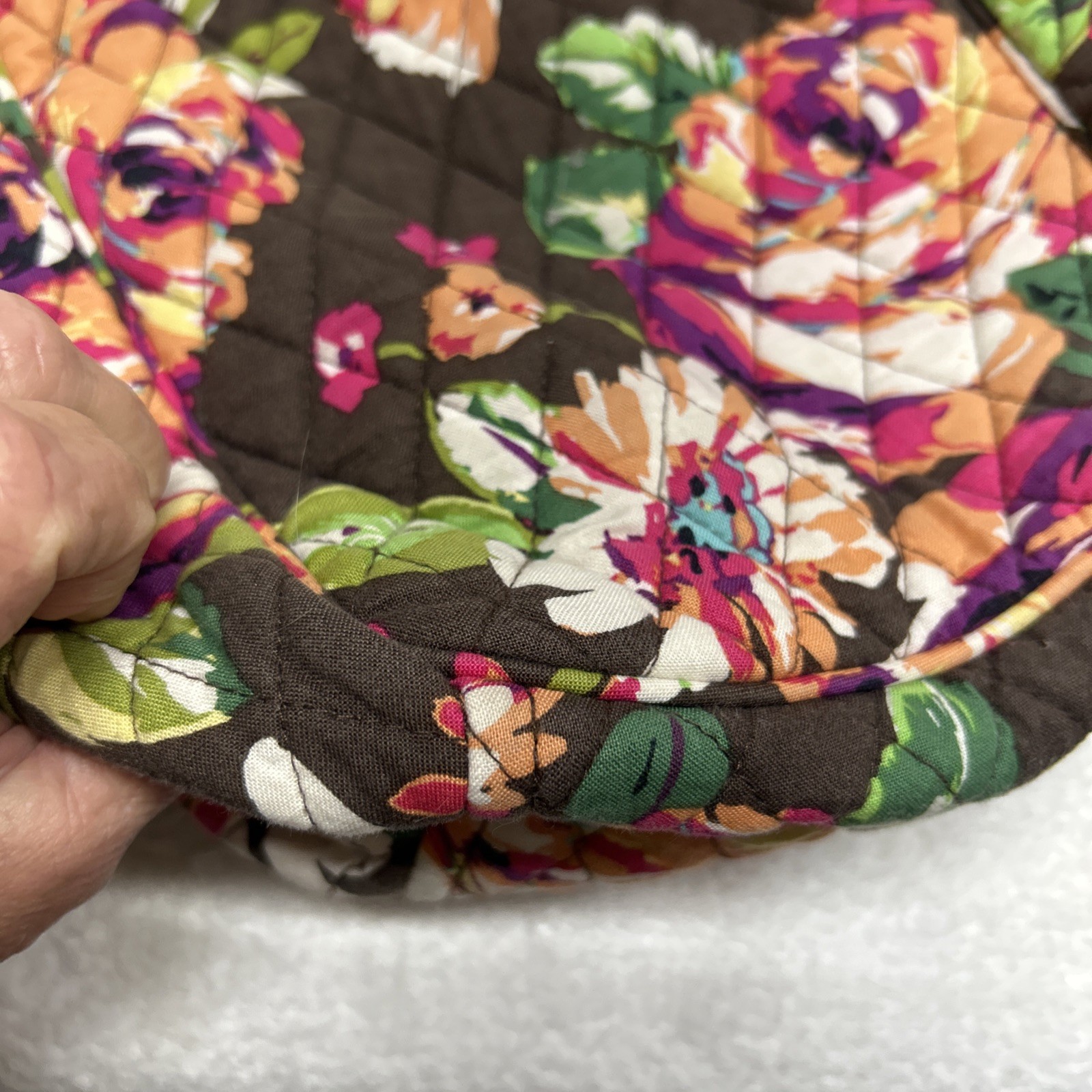 Vera Bradley Crossbody Purse English Rose Pattern Quilted Floral Brown Pink