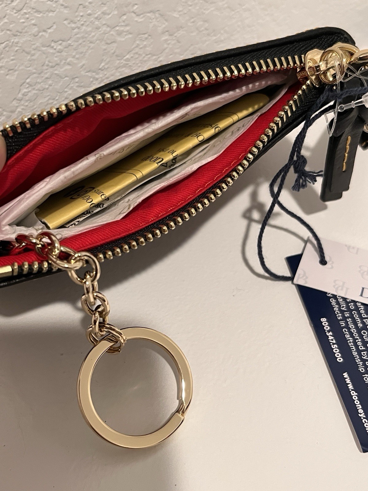 Dooney & Bourke Plaid Zip Wristlet Pouch Wrist Strap Lined Gold Hardware