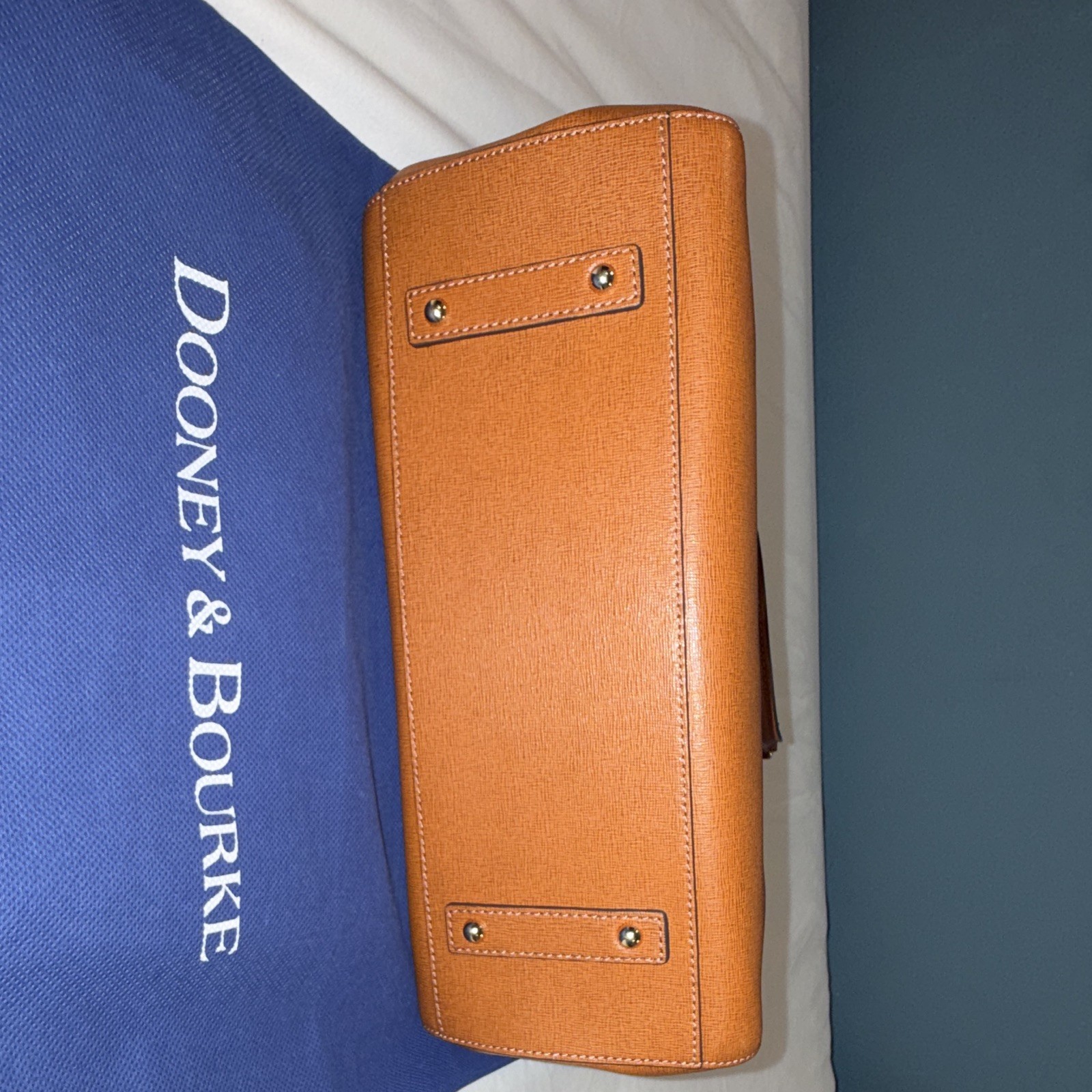 Dooney & Bourke Brown Zip Satchel Medium Double Handles Silver Hardware Dust Bag