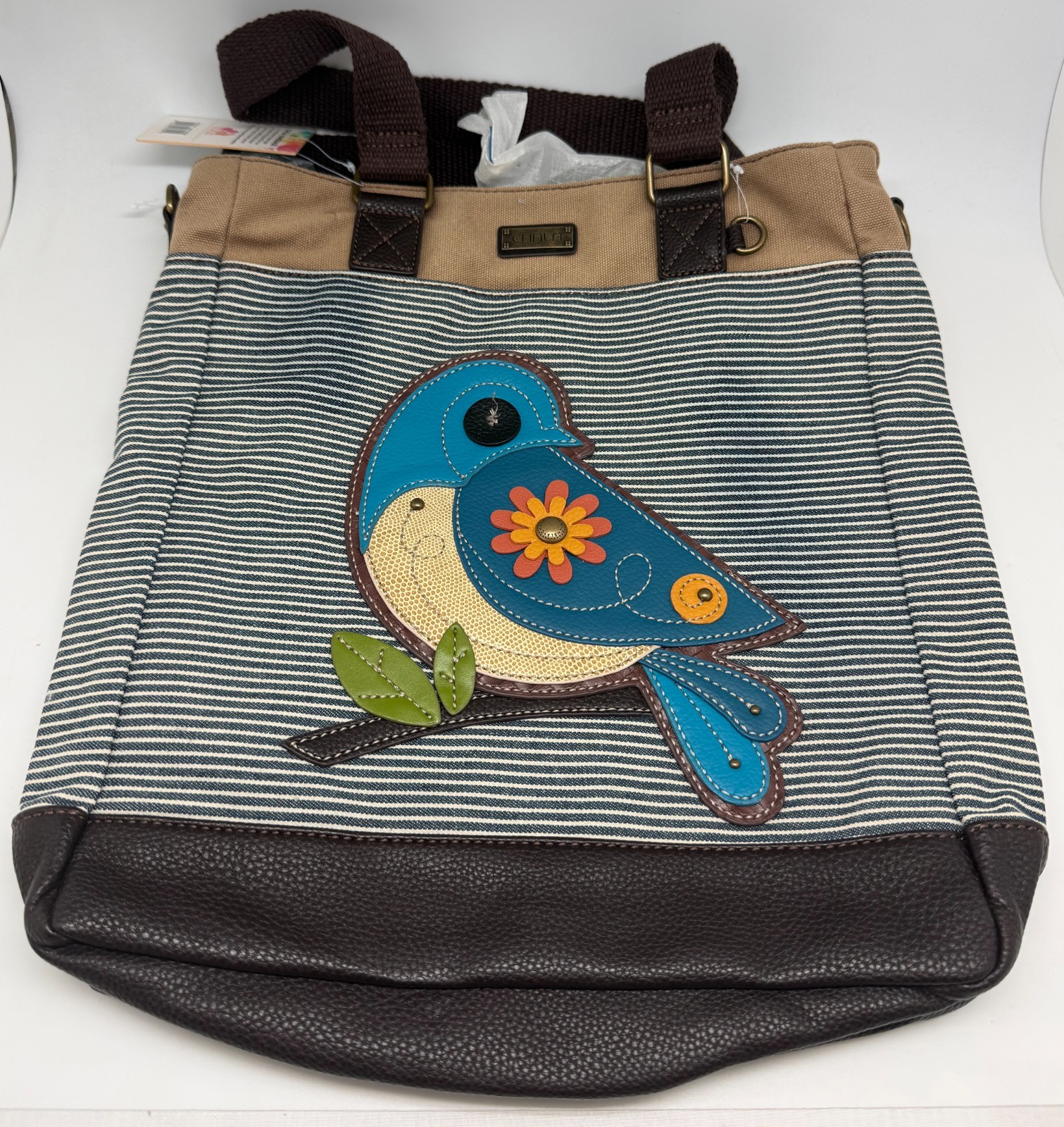 Chala Work Tote Shoulder Purse Crossbody Strap – Blue Bird Faded/Missing Eye NWD