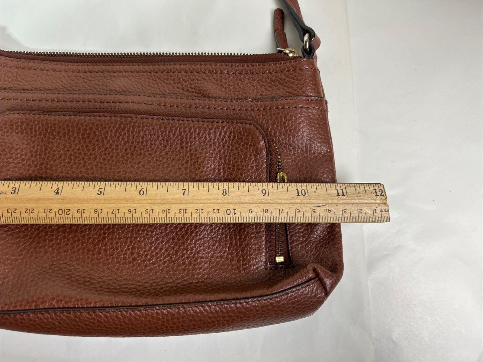 Nordstrom Brown Pebbled Genuine Leather Crossbody Bag Built-in Wallet Purse (e5)