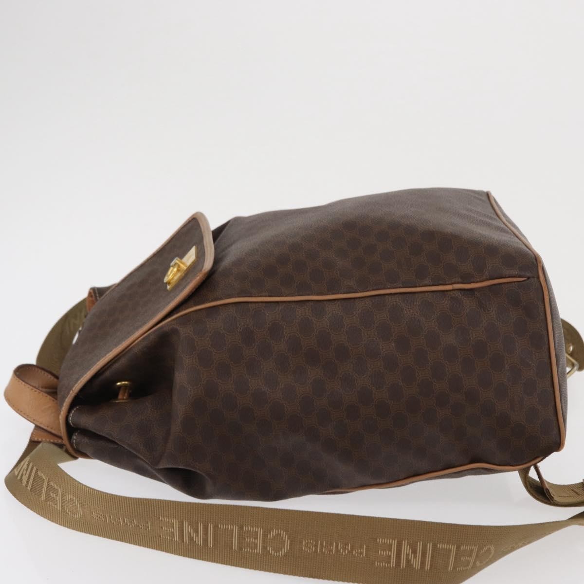CELINE Macadam Canvas Backpack PVC Leather Brown Gold Auth bs32649