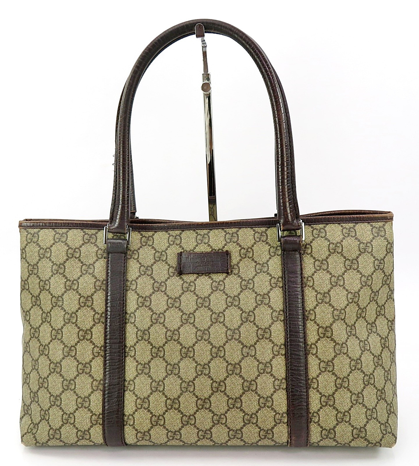 Authentic GUCCI Brown GG PVC Canvas Supreme and Leather Tote Bag Purse #63476