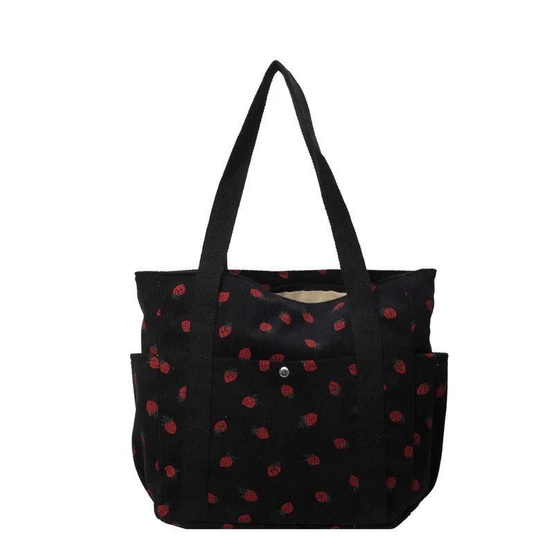 Women’s Corduroy Shoulder Tote Bag – Sweet Strawberry Style, Casual & Cute