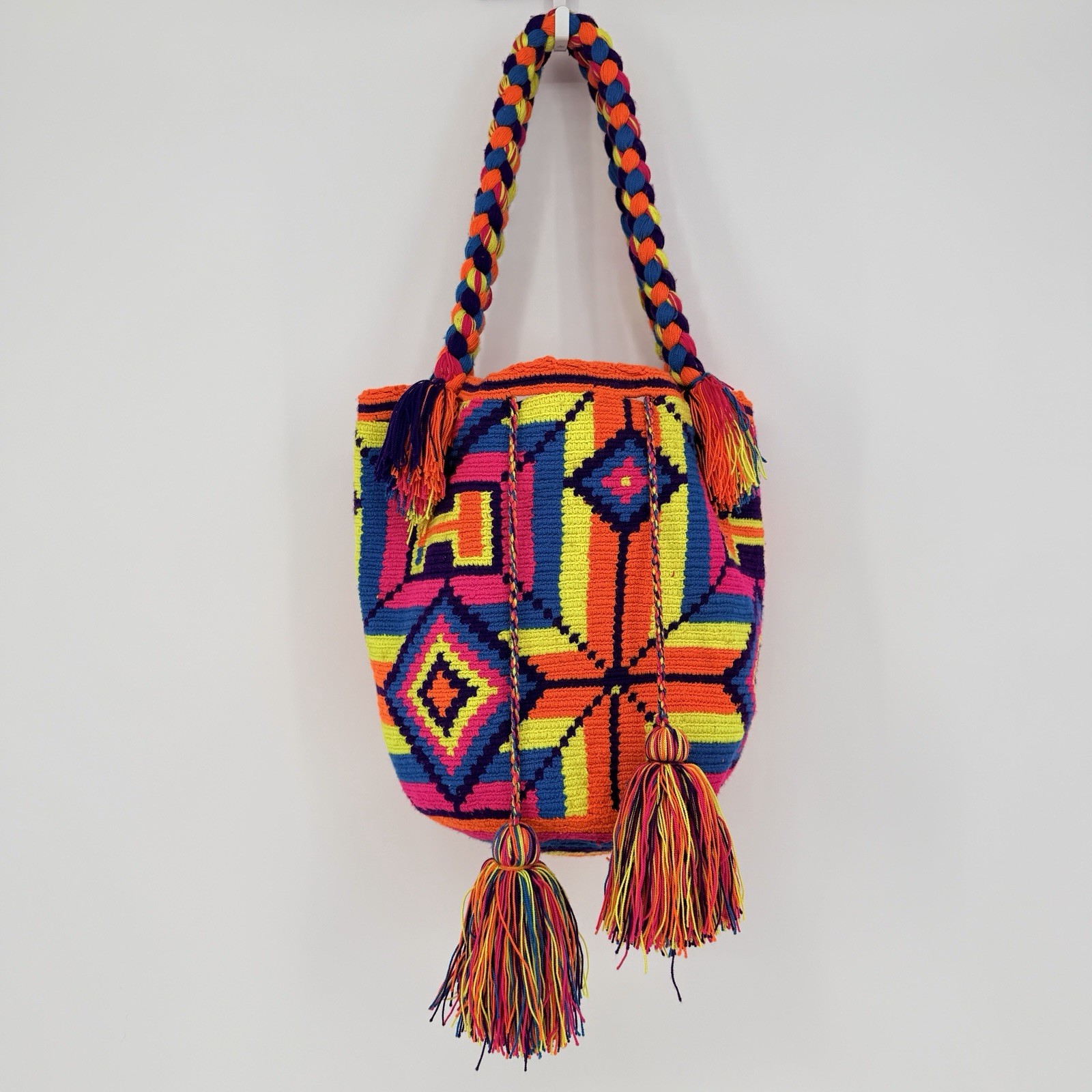 Wayuu Mochila Hobo Bag Neon Woven Tote Boho Tassel Festival Artisan Eclectic
