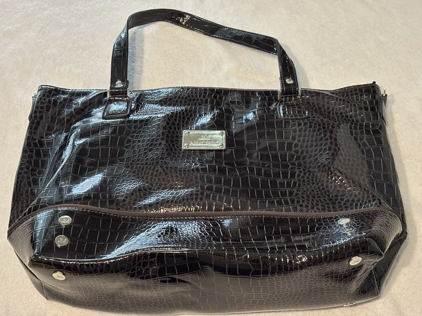 JM New York Luxury Tote DARK BROWN Croc Pattern Large || 20x13x5.5 || PRE-OWNED