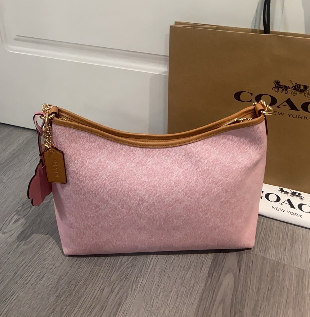 COACH CEL12 Laurel Shoulder Bag In Signature Canvas With Charms Powder Pink