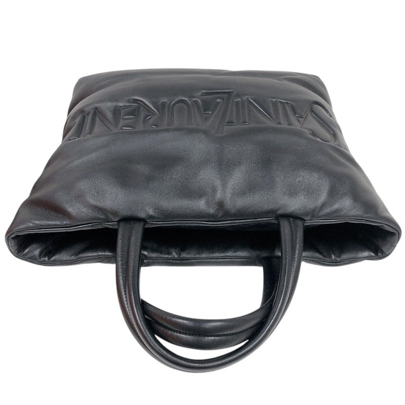SAINT LAURENT Wide Logo Tote Bag Black Leather Tote 756269 #OKB5160