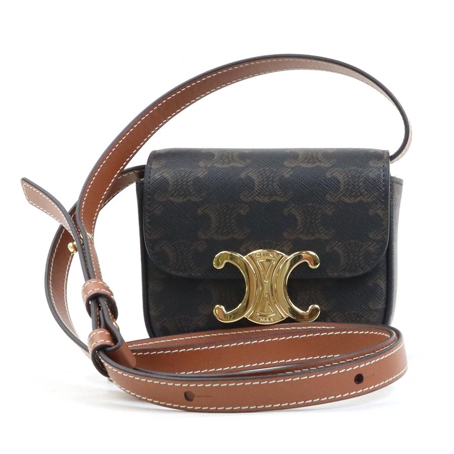 Auth CELINE TRIOMPHE MINI CLAUDE Crossbody Shoulder Bag Brown – e60635a