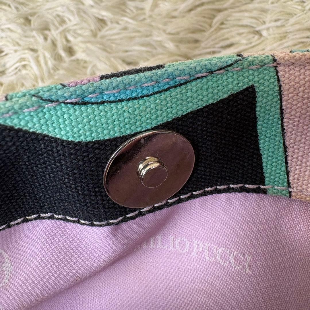 Emilio Pucci Handbag Canvas Leather Silver Hardware All-Over Print Multicolor