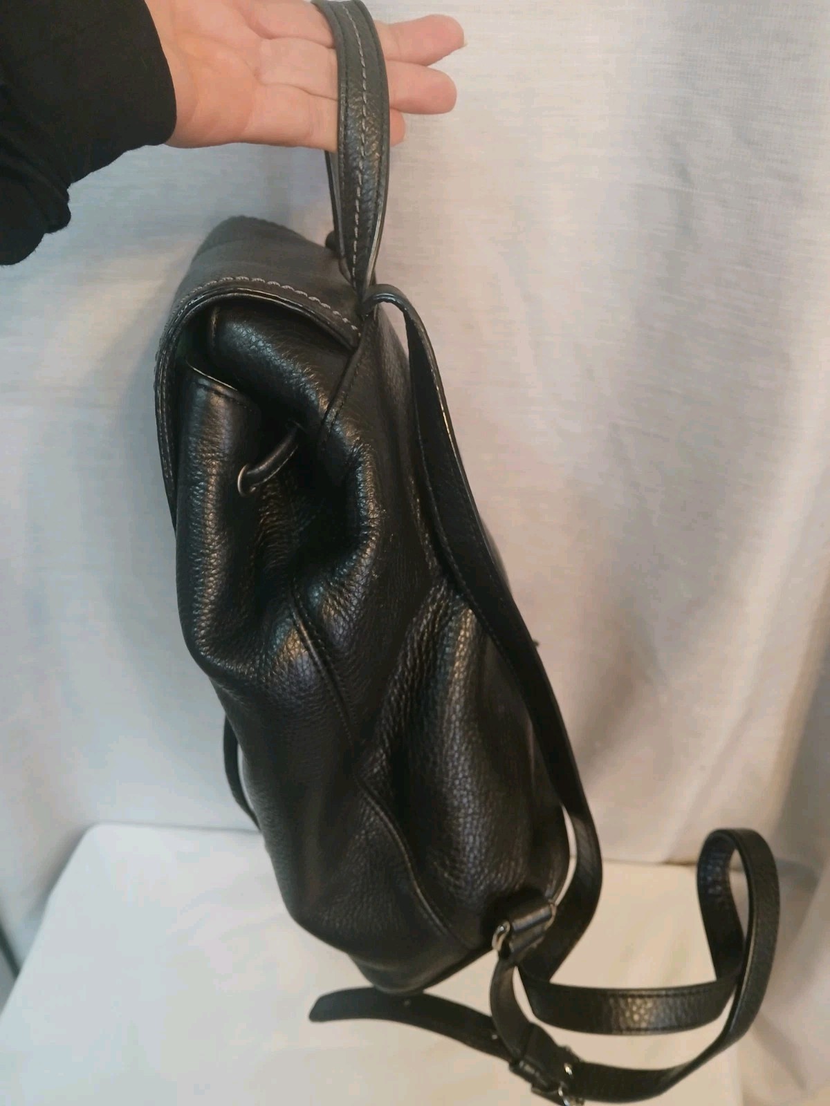 Coach F24385 Park Black Leather Backpack w/Turnlock Detail Teal Satin lining