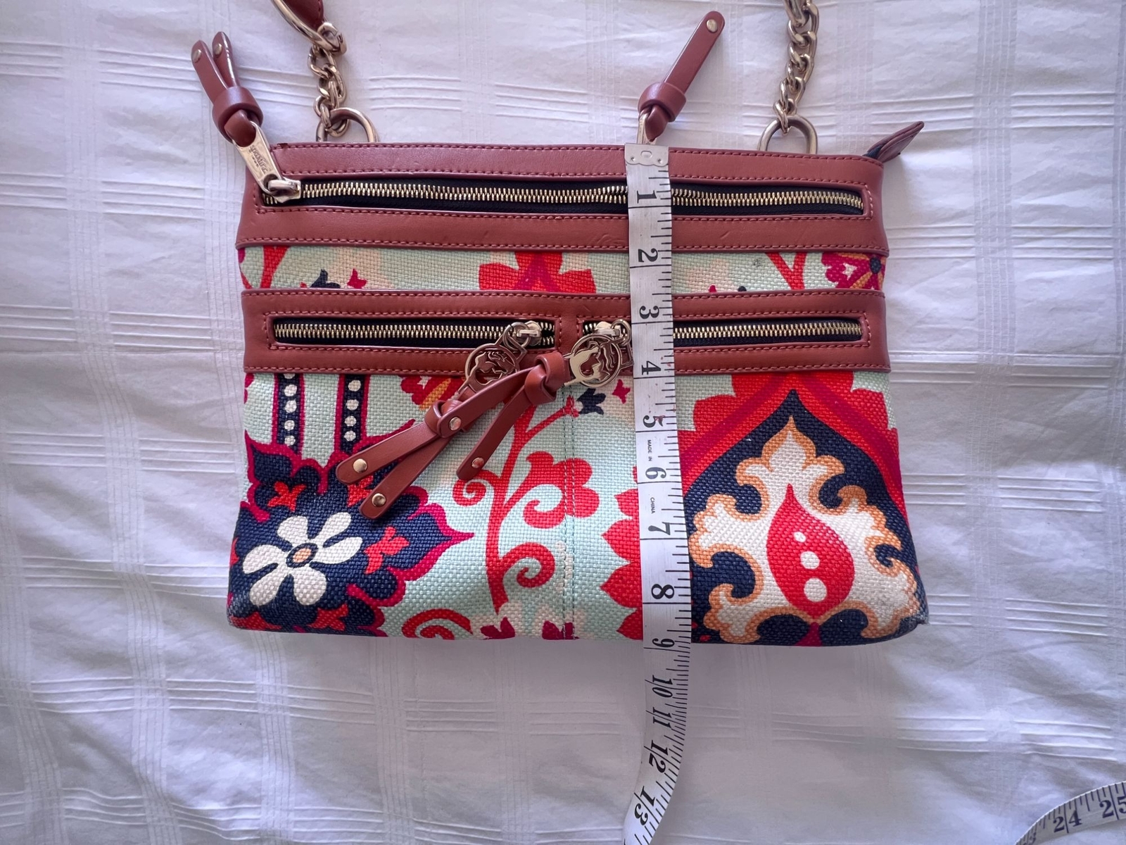 Spartina 449 Waving Girl Linen Crossbody Hipster Bag with Brown Leather Accents