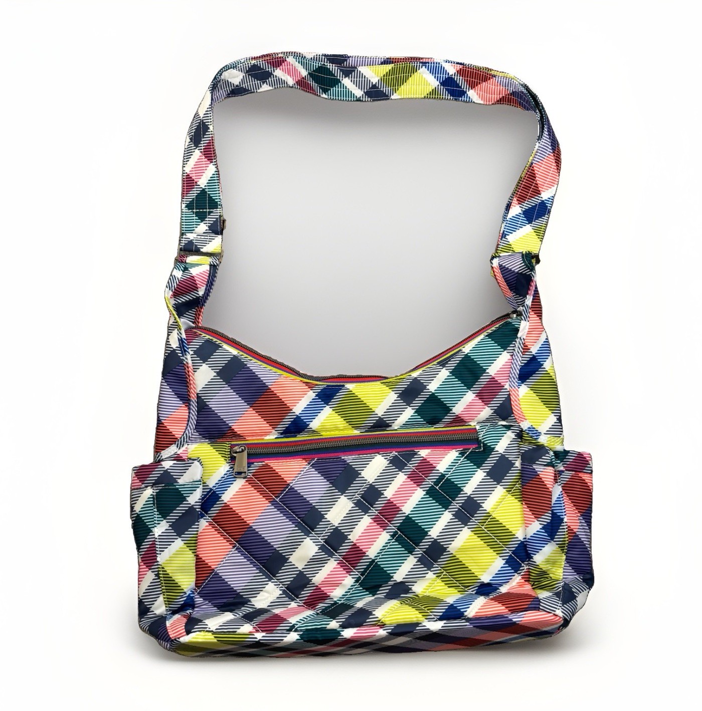 Lug Camper SE Crossbody Bag Multi-Zip Pockets Adjust Strap Quilted Plaid Bright