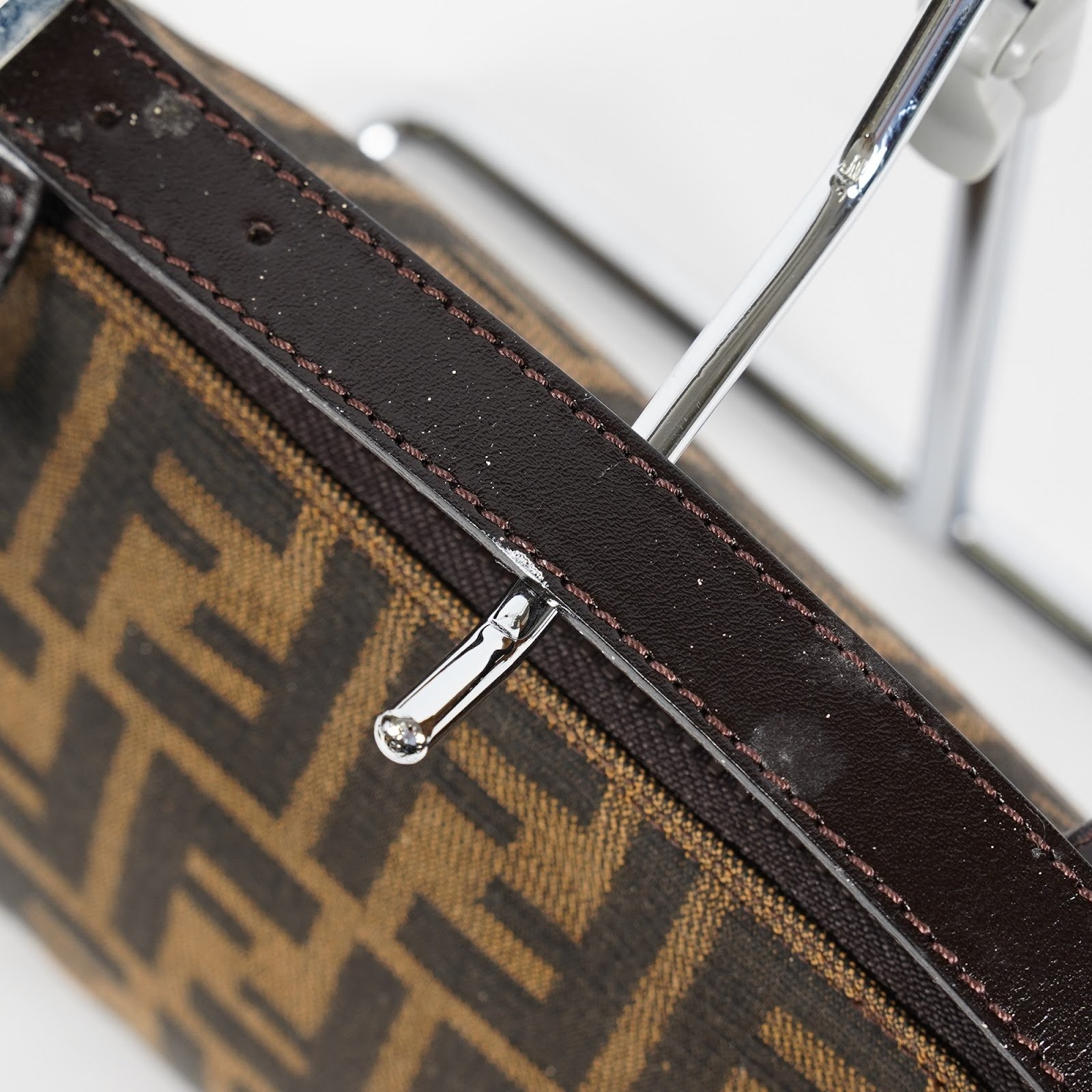 Fendi Zucca Pouch Set of 2 17cm Brown Canvas Leather Vintage Used 08E132310012