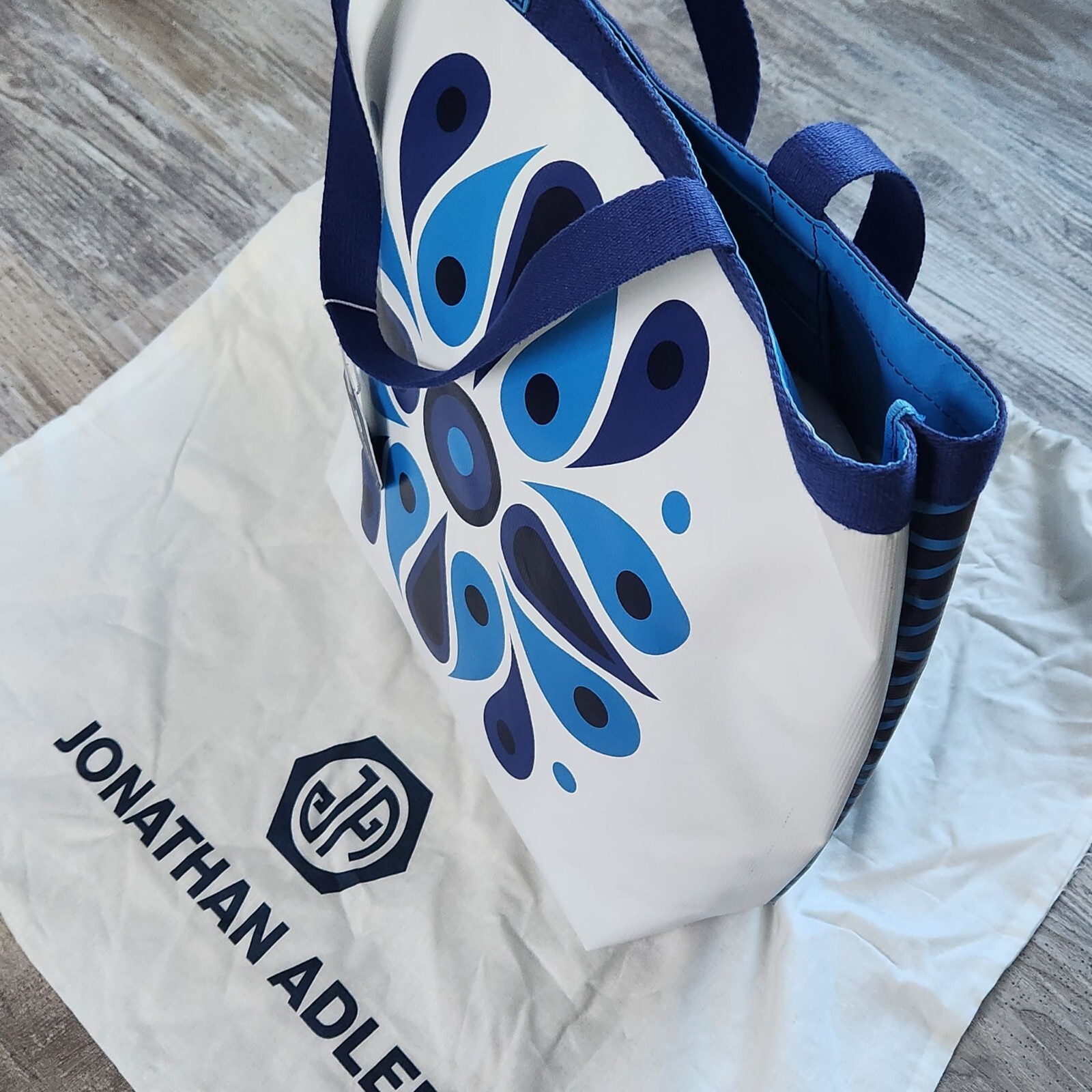 Jonathan Adler Talulla Large Beach Tote Navy White Feather Medallion Bag New HTF