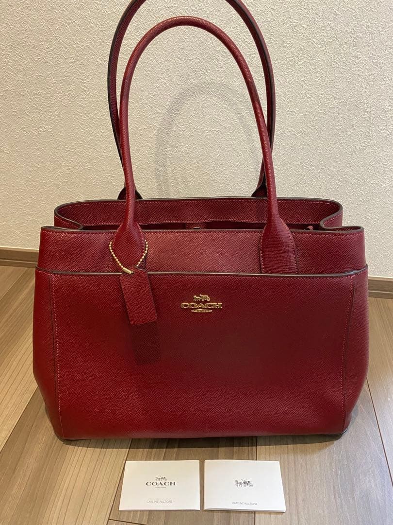 Coach Tote Bag 37cm (14.6in) Red Leather A4 Size Shoulder Bag Good Condition