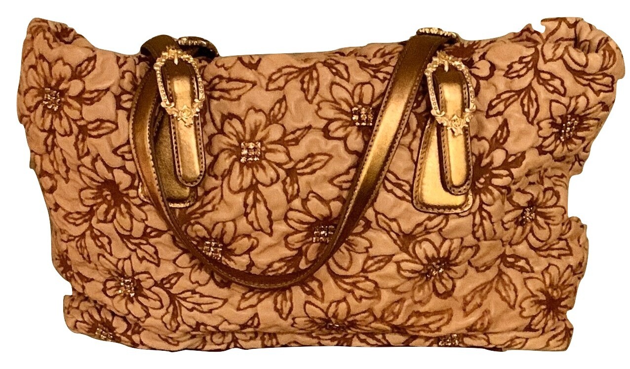 NWT Gianfranco Sisti Italy Puffed Floral Rhinestones Metallic Leather Purse Rare