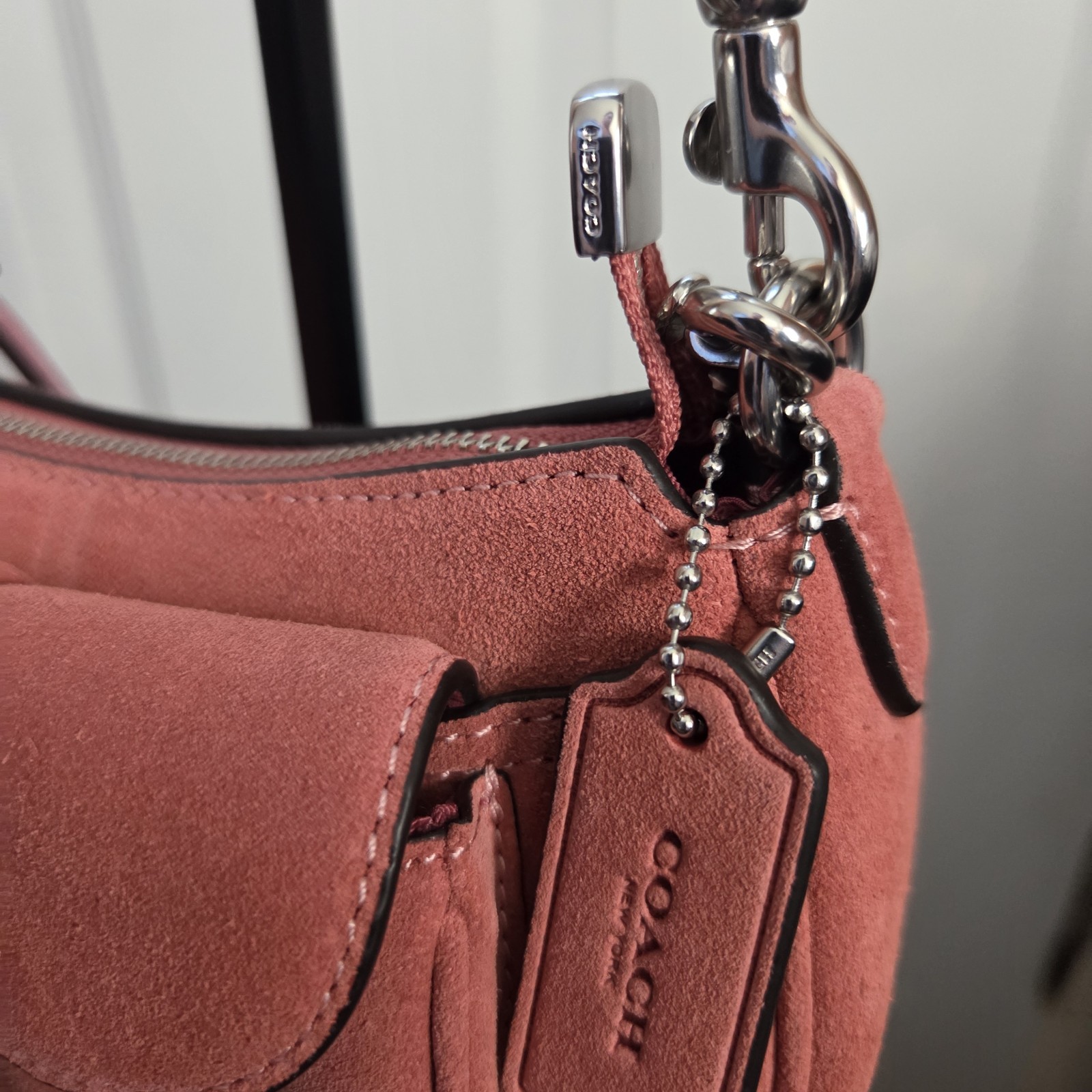 Coach Pink/Salmon Ashton Mini Suede Shoulder/ Crossbody, Silver 2025 CDB12, NWOT