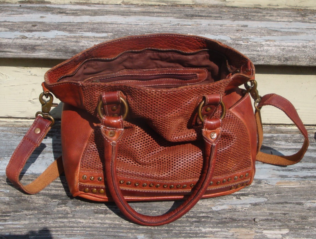 AMSTERDAM HERITAGE Distress Leather Brown Boho Crossbody Handbag Hippie Satchel