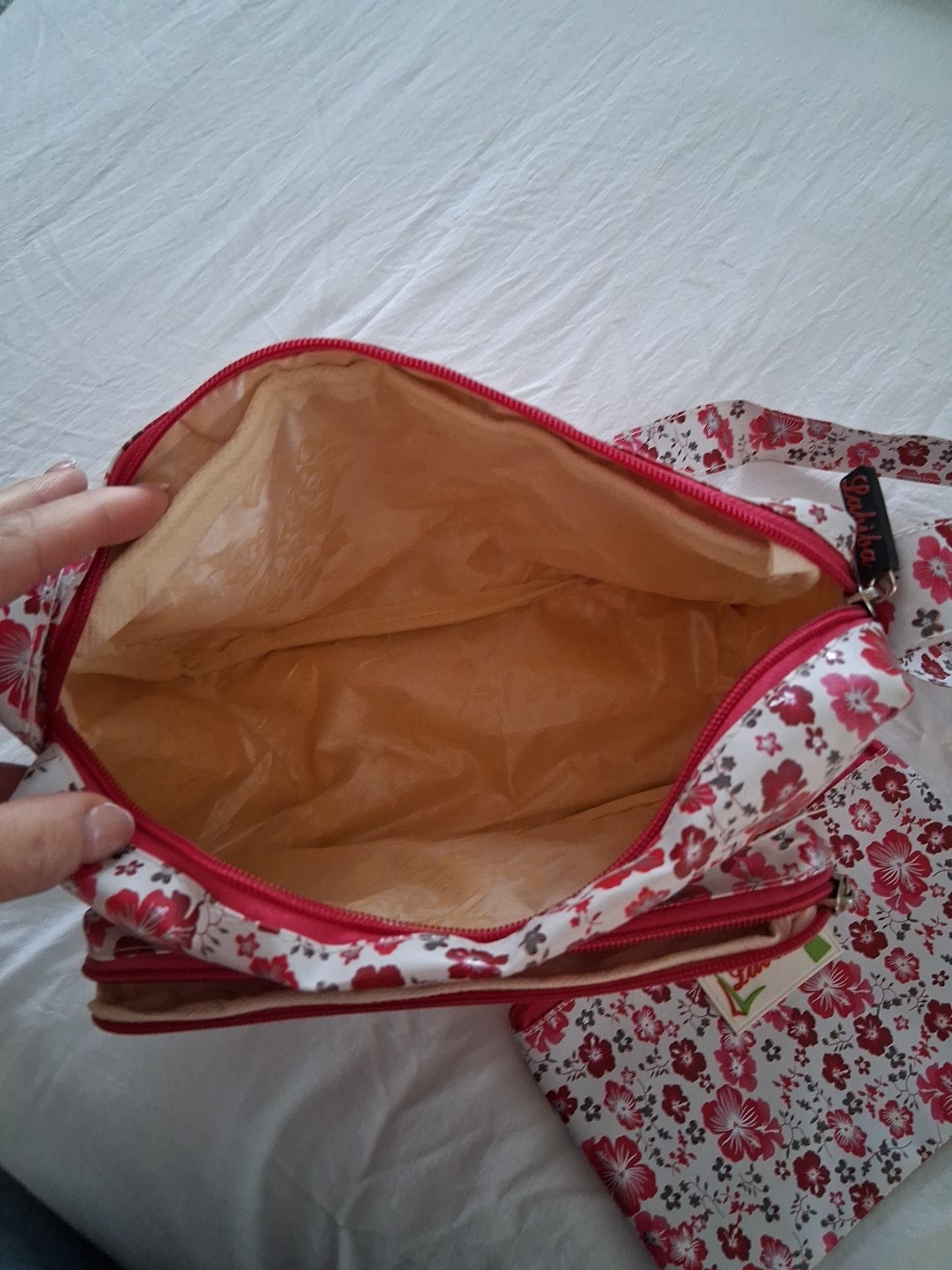 Labiba Handbag With Makeup Bag. Pink Floral 4 Compartments 11×8