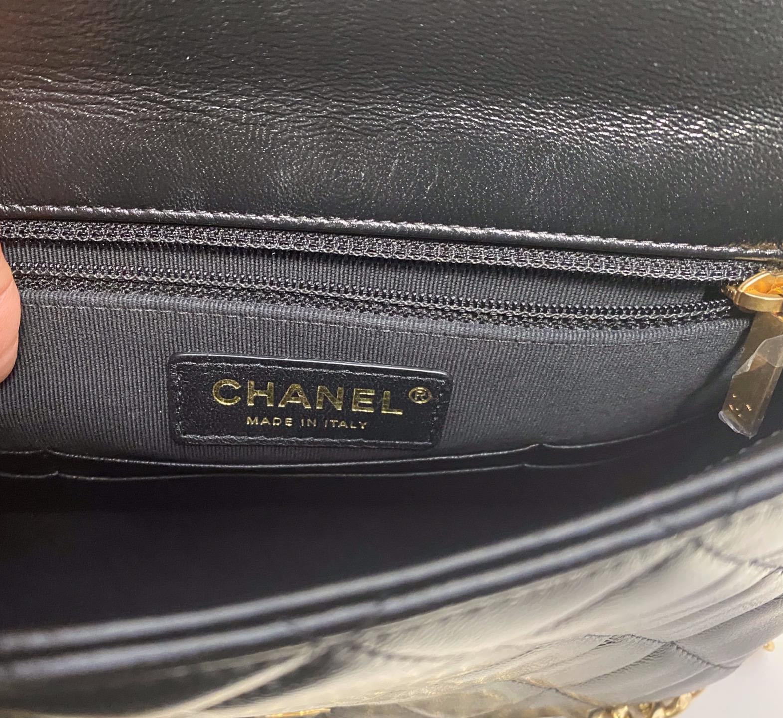 Authentic CHANEL 23P Mini Flap Black Leather Bag Maxi Distressed Gold CC