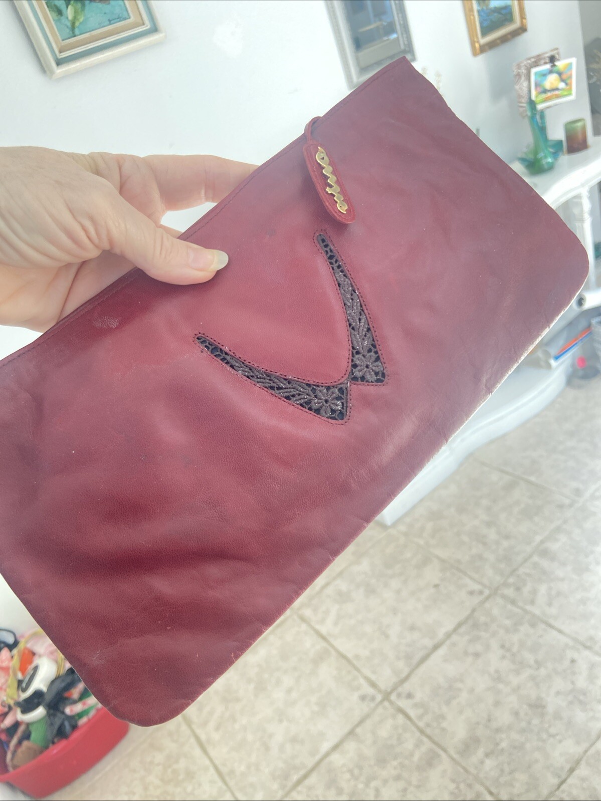 Vintage Nina Ladies Genuine Calfskin Burgandy Leather Handbag Made In Spain
