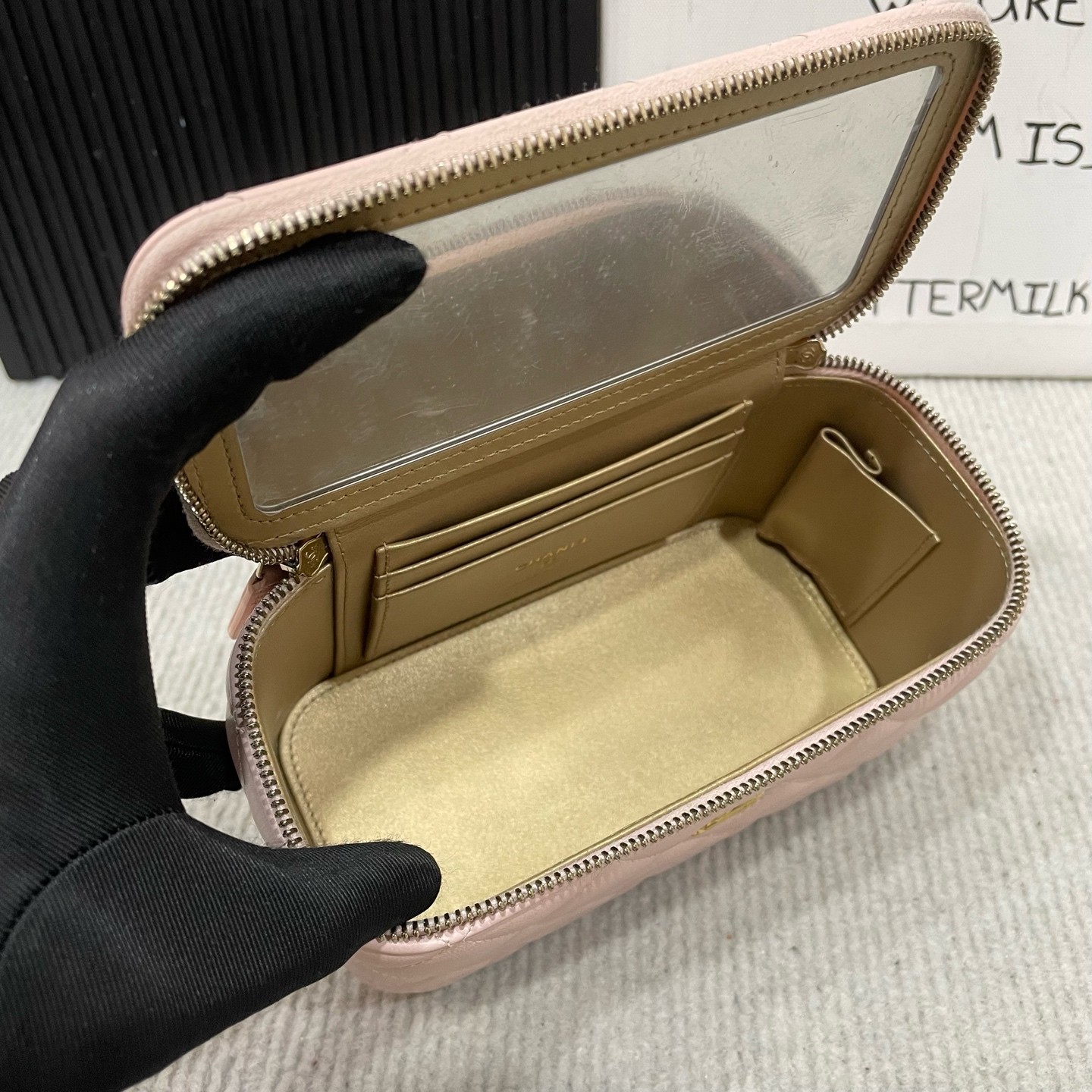 Chanel Gold Ball Vanity Case Mini Sakura Pink Lambskin Crossbody Duty Paid