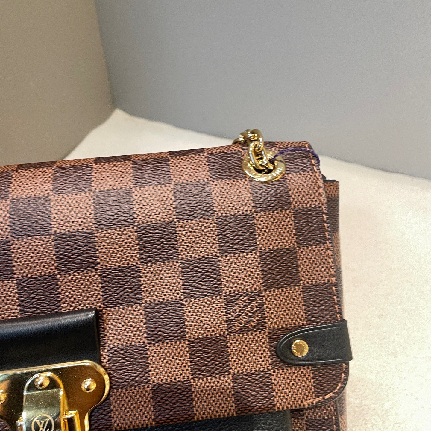 Louis Vuitton Vavin Damier Ebene Black Leather Chain Shoulder Bag