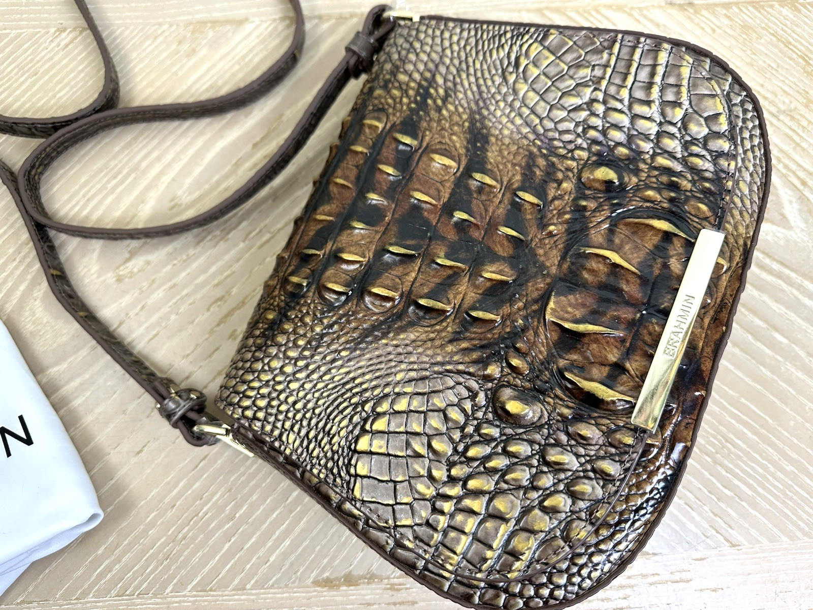 BRAHMIN INSTINCT EXOTIC ANIMAL PRINT BROWN BLACK LEATHER SMALL NADINE HANDBAG