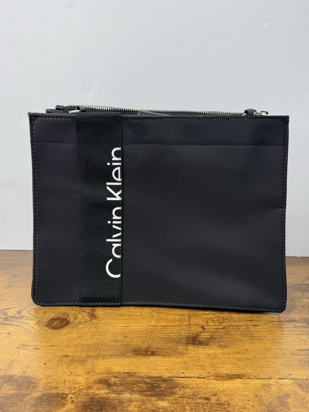 Calvin Klein Black Logo Stripe Organizer Clutch Crossbody Bag No Strap Designer