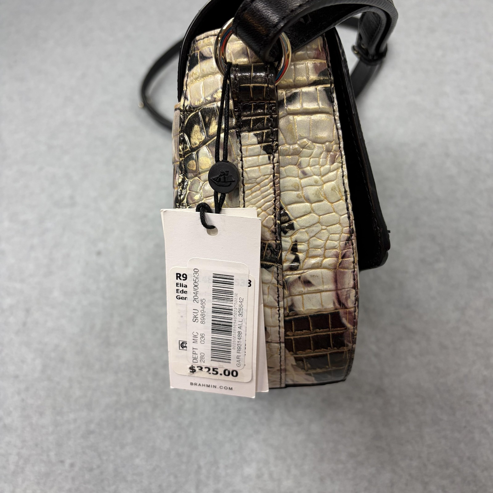 Brahmin Crossbody Bag Womens Medium Black Eden Garland Floral Embossed Leather