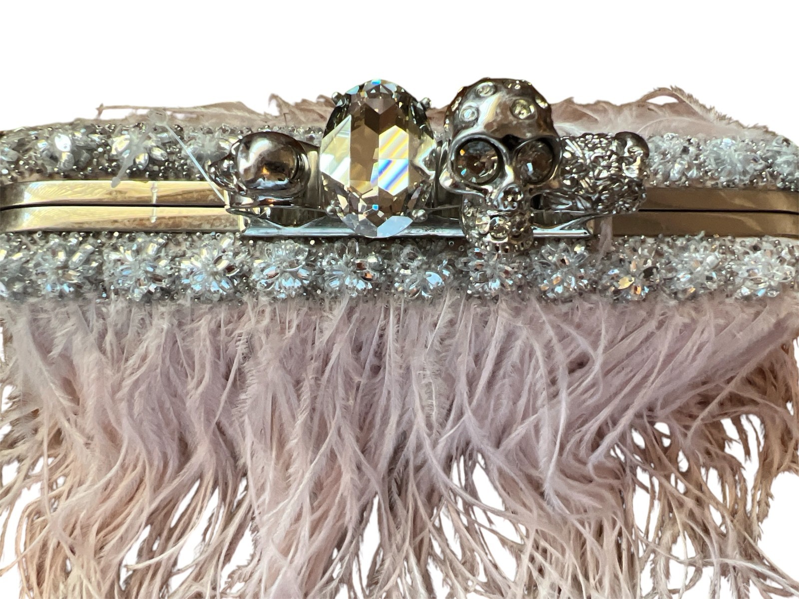 ALEXANDER MCQUEEN VINTAGE PINK FEATHER KNUCKLE DUSTER SKULL CLUTCH!!