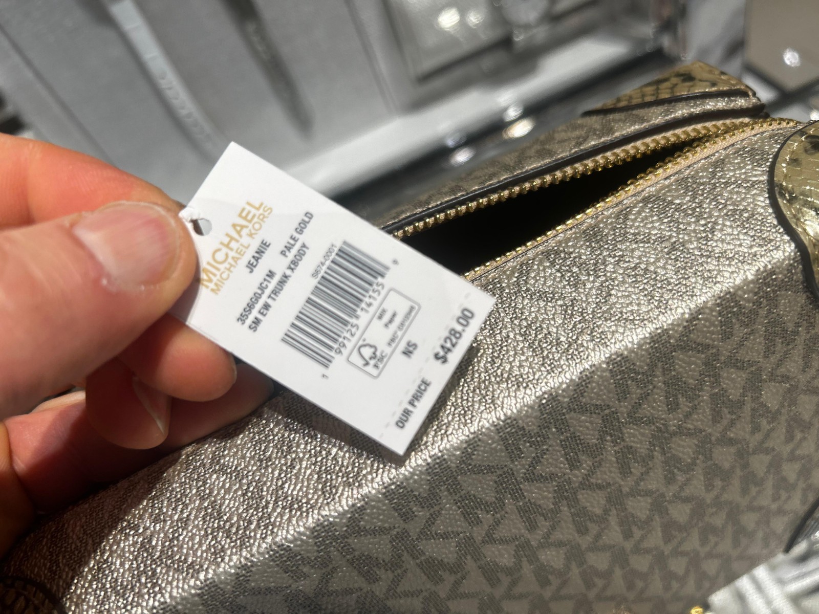 Michael Kors Jeanie SM Metallic Snake Embossed Trunk Crossbody Bag Pale Gold