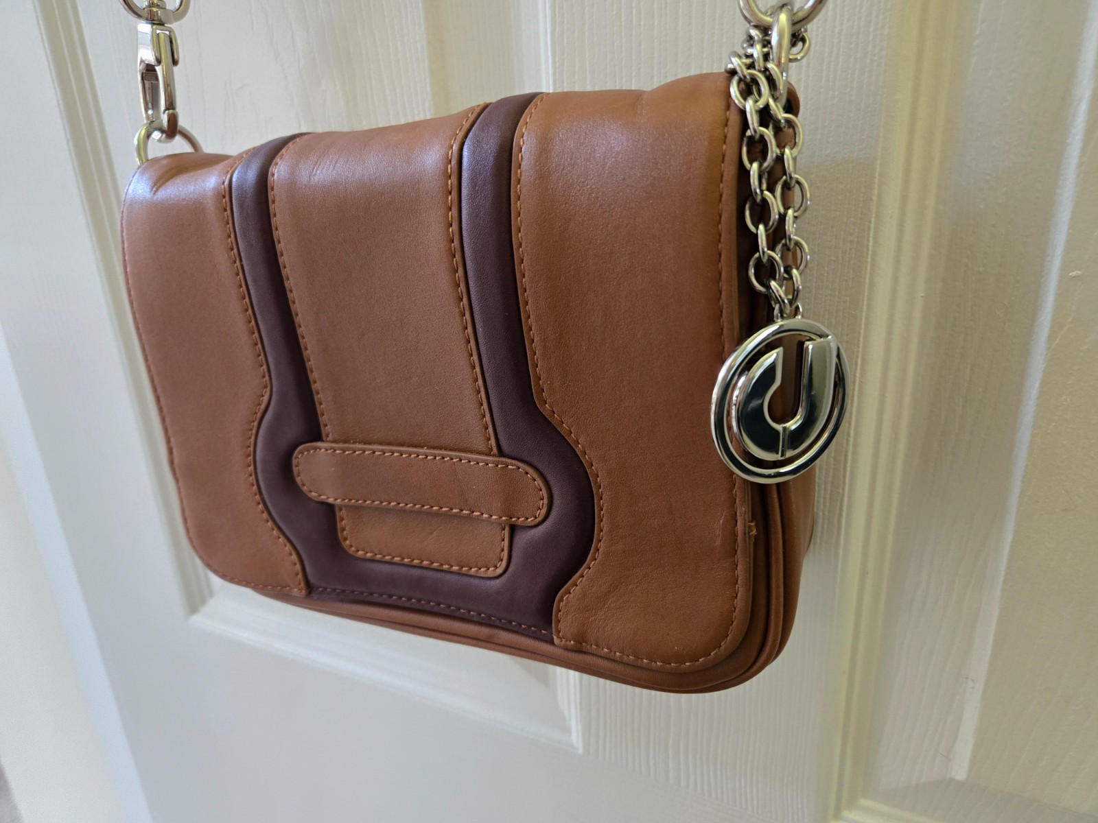 Vintage Charles Jourdan Leather Crossbody Handbag Sable-Burgundy w/SIlver Accent