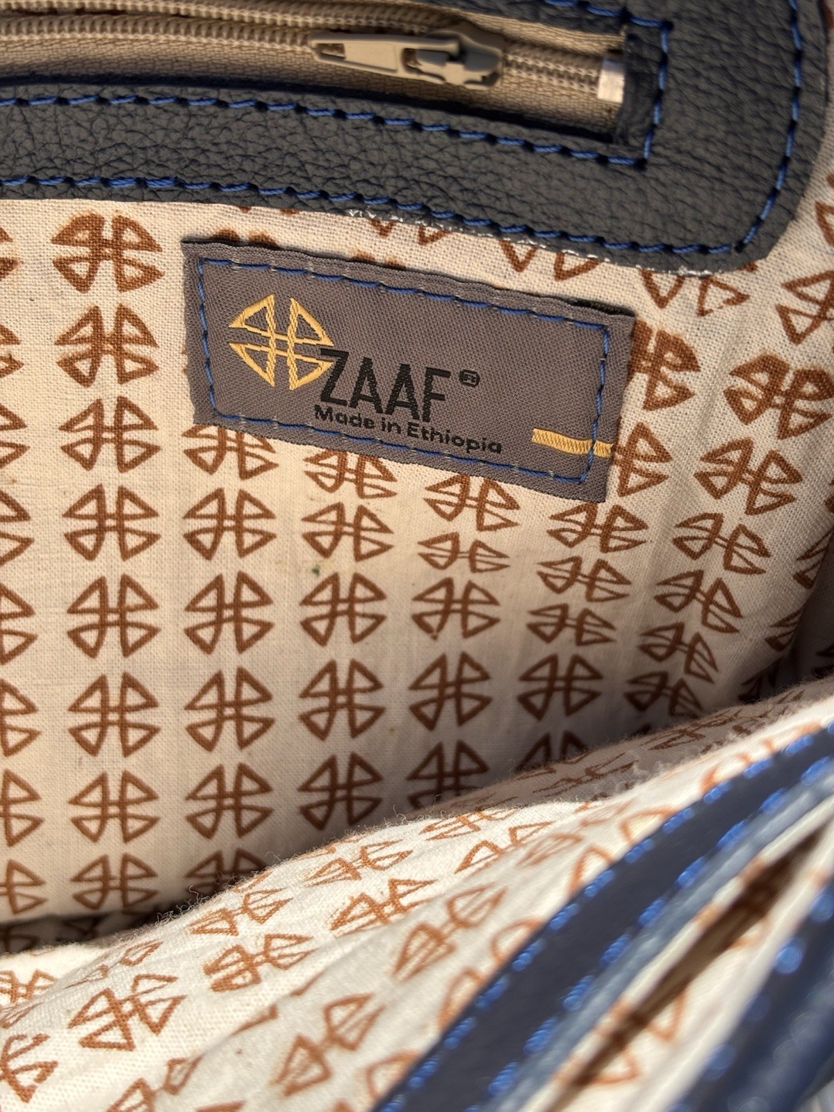 ZAAF Blue Leather Crossbody Bag Handcrafted Ethiopia Luxury Tote Tibi Lining NEW