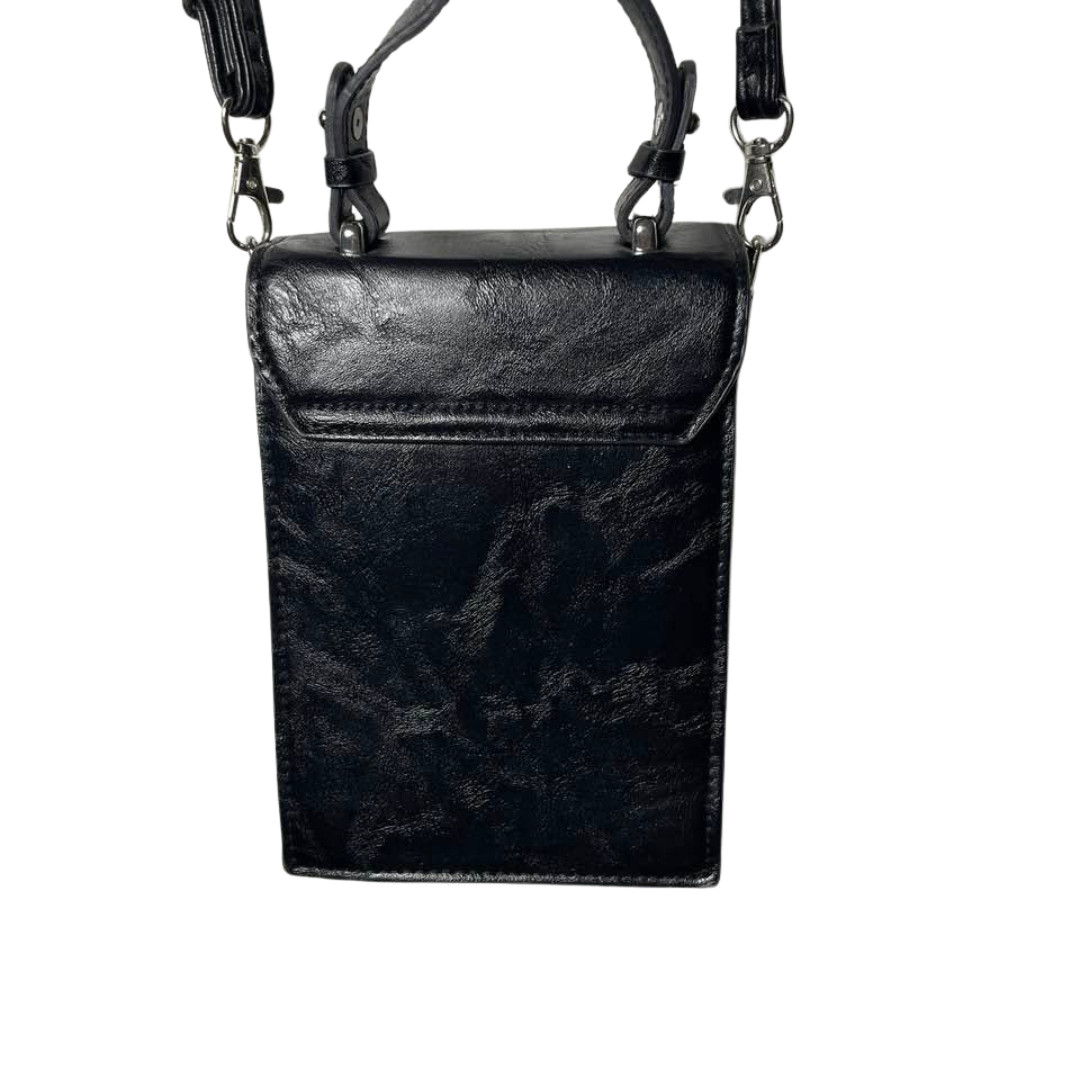Womens Black Mini Crossbody Bag Small Expandable 2-Compartment Festival Purse