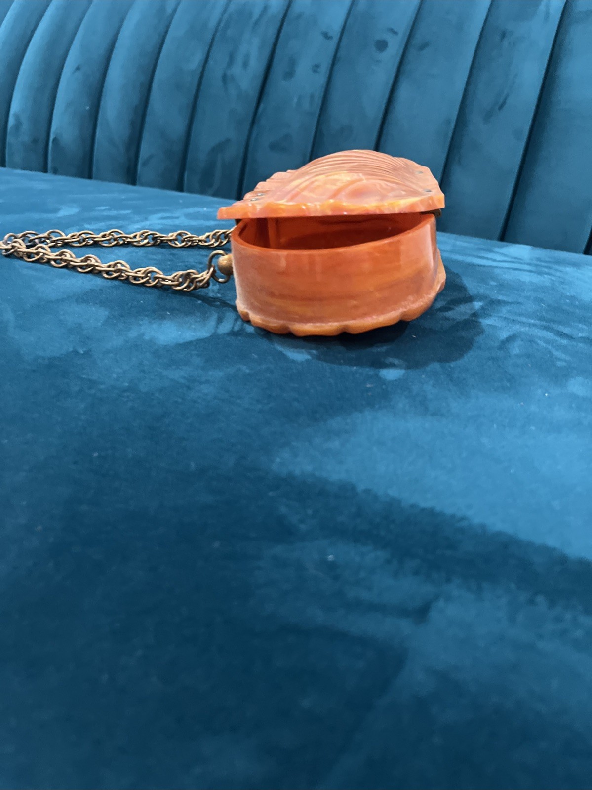 Vintage Bakelite/Lucite Hardy Shell Handbag Amber Tortoise Chain Clutch