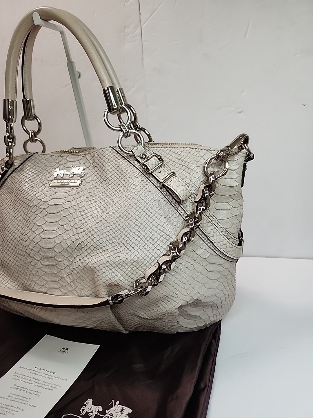 Coach k1093-16346 Madison Sophia Python Lthr Satchel Bag Shoulder Beige Taupe