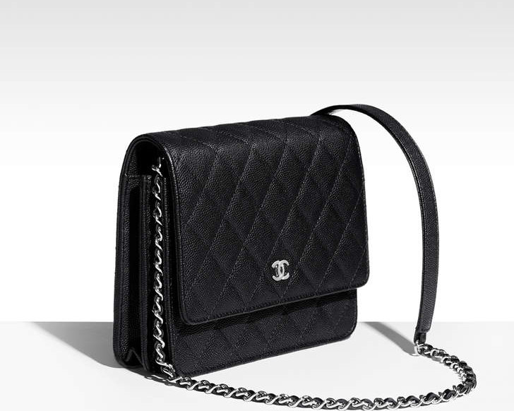 CHANEL Classic Black Leather Wallet On Chain With Silver Hardware
