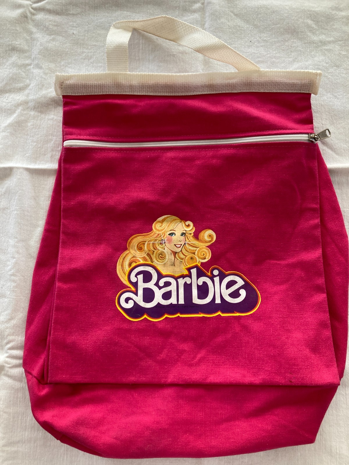 Vintage Mattel 1981 Pink Barbie Canvas Tote Shoulder Bag 11″ x 15″ Tall 3 Pocket