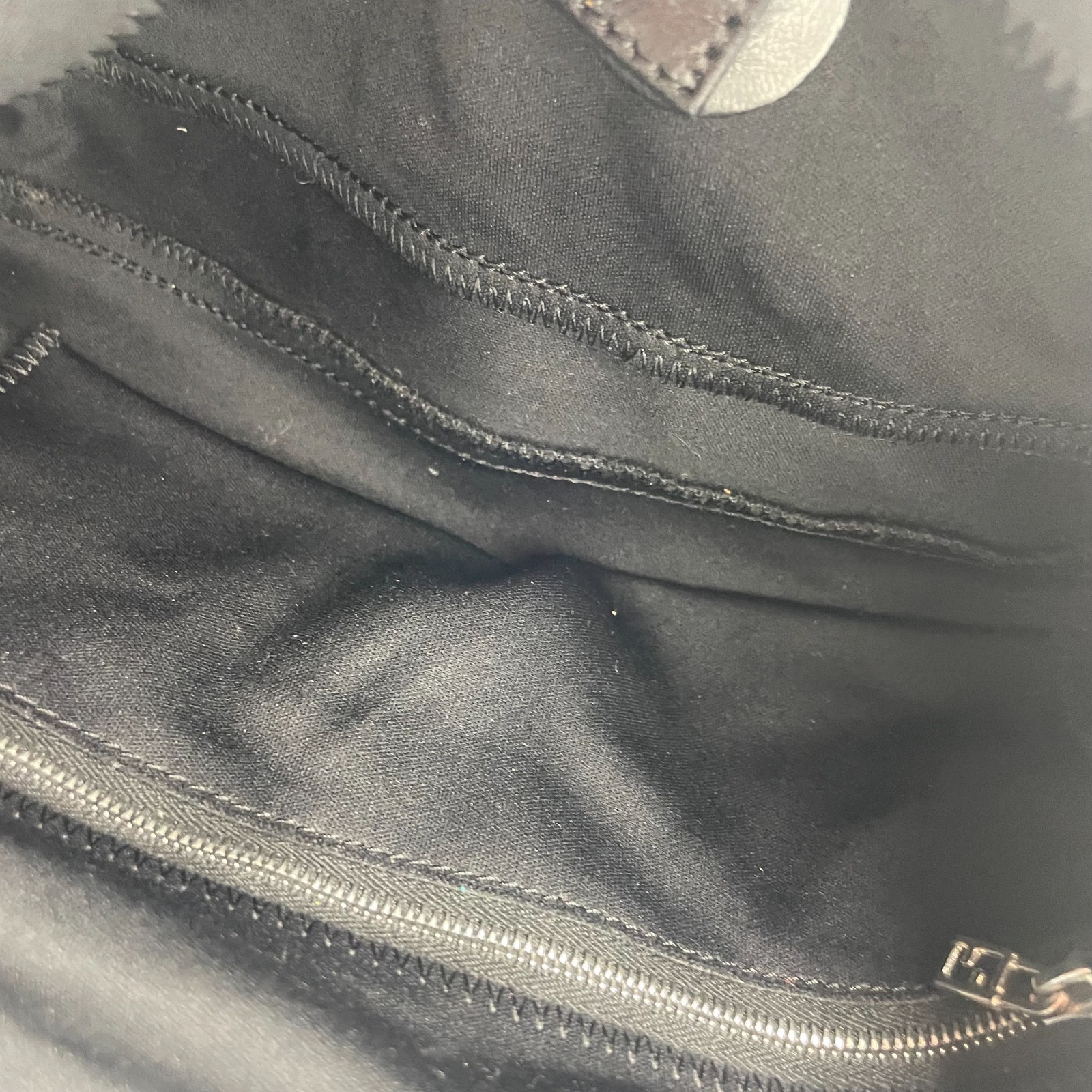 FENDI Shoulder bag Mamma Baguette FF logo Handbag Black Leather Cotton Auth